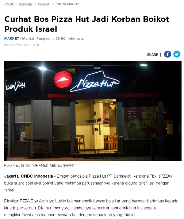 efek boikot produk israel Curhat Bos Pizza Hut Jadi Korban Boikot P